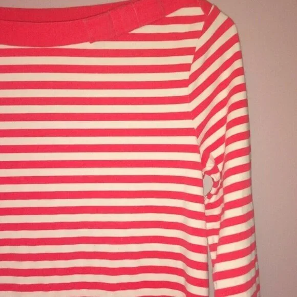 Kate Spade Women’s Small Striped T-shirt with Bow Coral Pink Orange - Picture 2 of 6